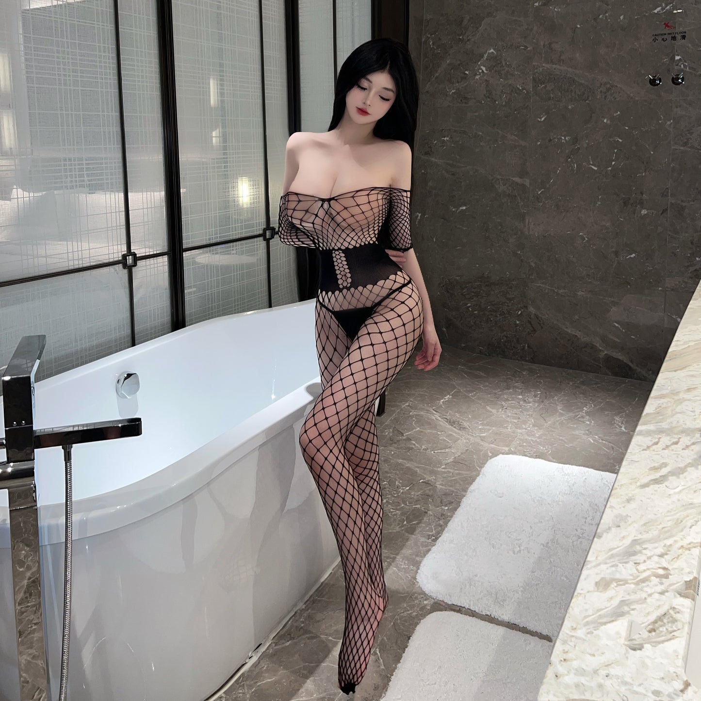 Wide Fishnet Cutout Black Erotic Bodystocking
