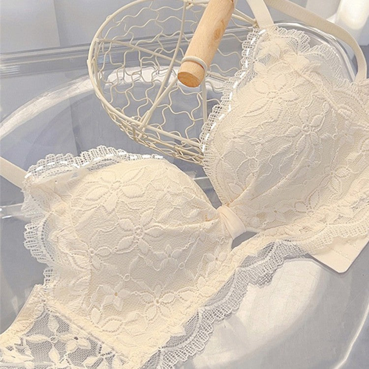 性感纯欲风法式蕾丝内衣女小胸聚拢无钢圈收副乳防下垂文胸罩套装