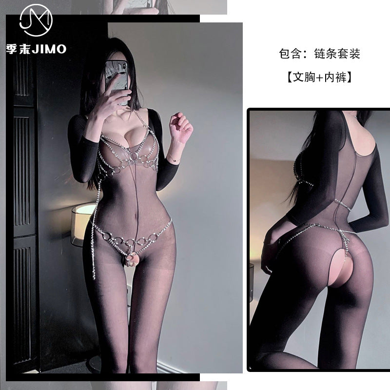 缕空链条三点式SM夜店装 带网衣 6083