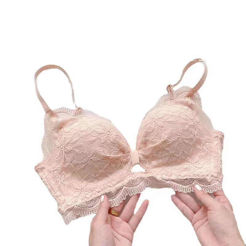 性感纯欲风法式蕾丝内衣女小胸聚拢无钢圈收副乳防下垂文胸罩套装