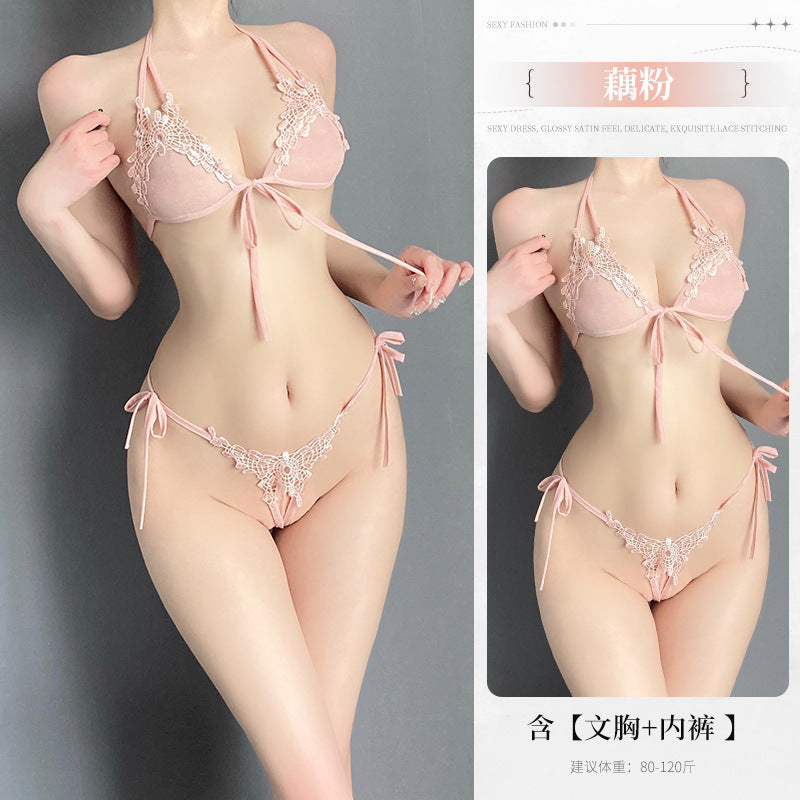 情趣蕾丝三点套装女性感小胸纯欲内衣火辣激情开档睡衣2056