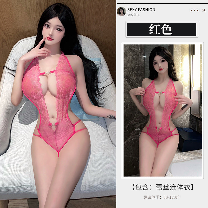 性感情趣蕾丝深V透视免脱连体衣 8522