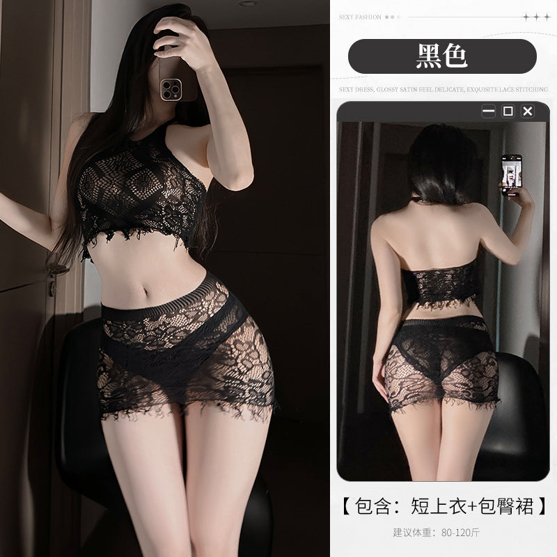 挂脖亮缀网眼分体透视衣3442/5101