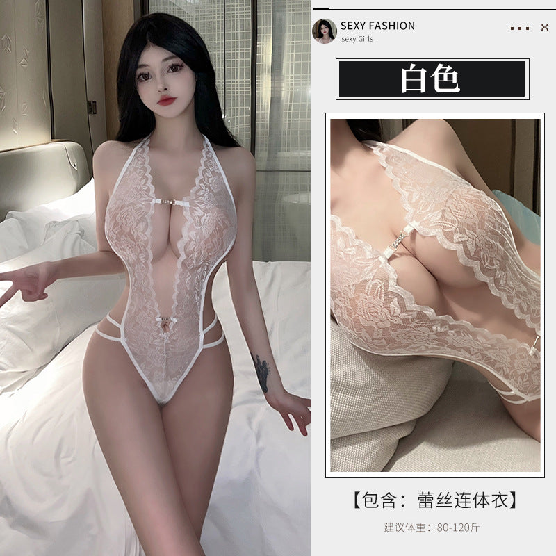 性感情趣蕾丝深V透视免脱连体衣 8522
