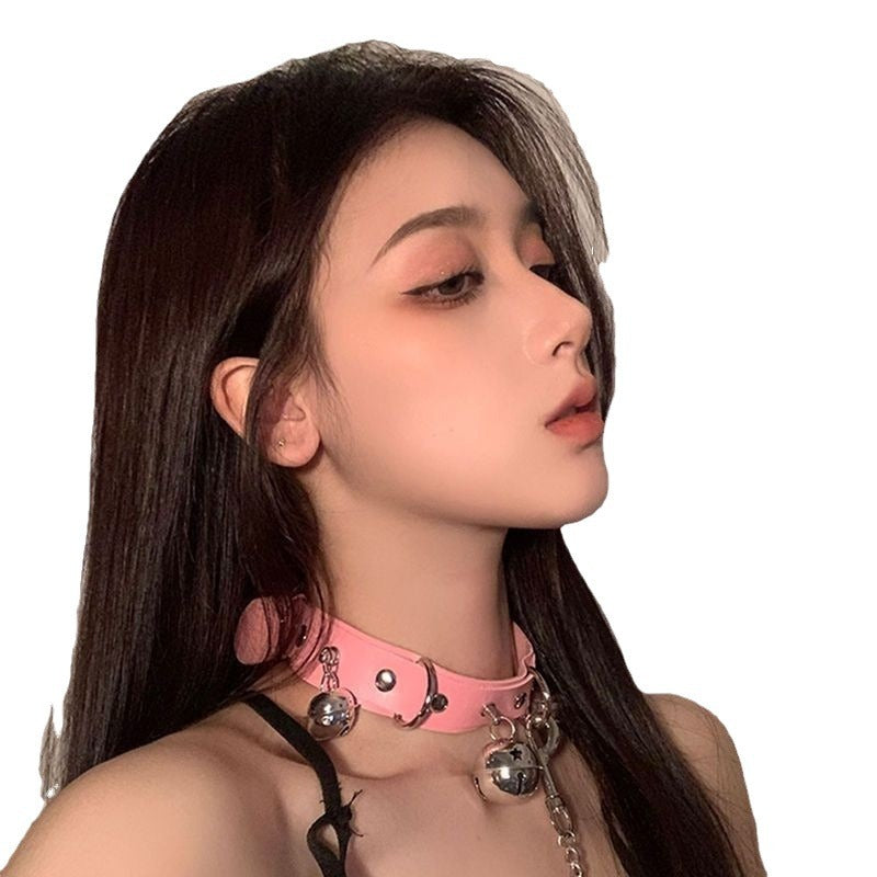 女项圈铃铛颈带链子颈圈男锁骨链颈环项链脖颈链脖圈皮质一件