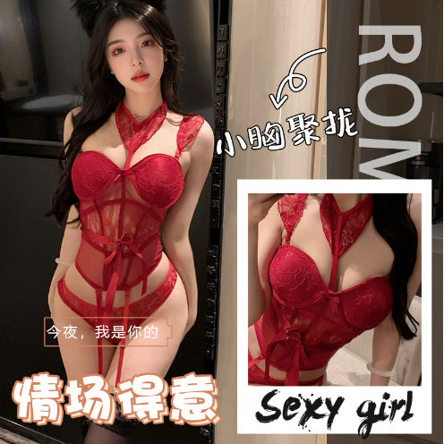 黑 蕾丝修身内衣制服诱惑 F352