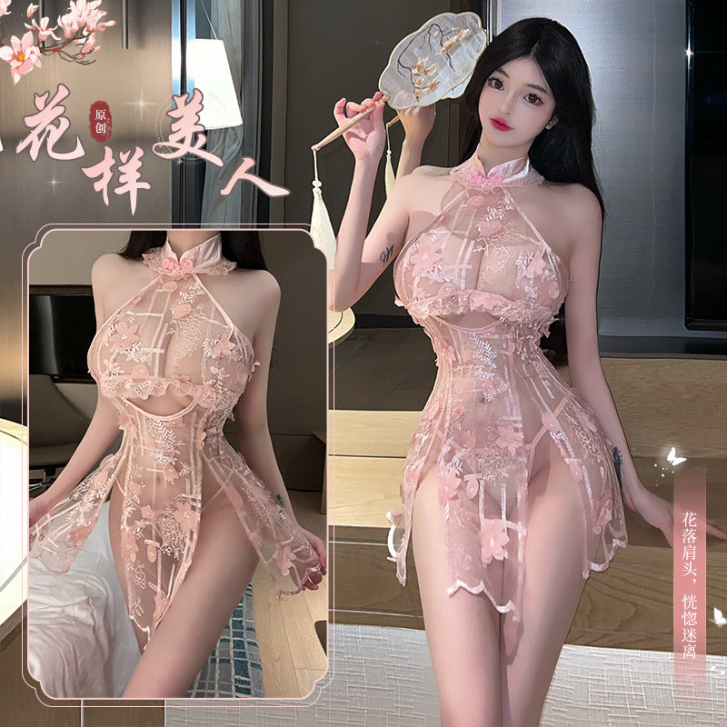 新中式旗袍高开叉性感诱惑欲纯睡衣2768