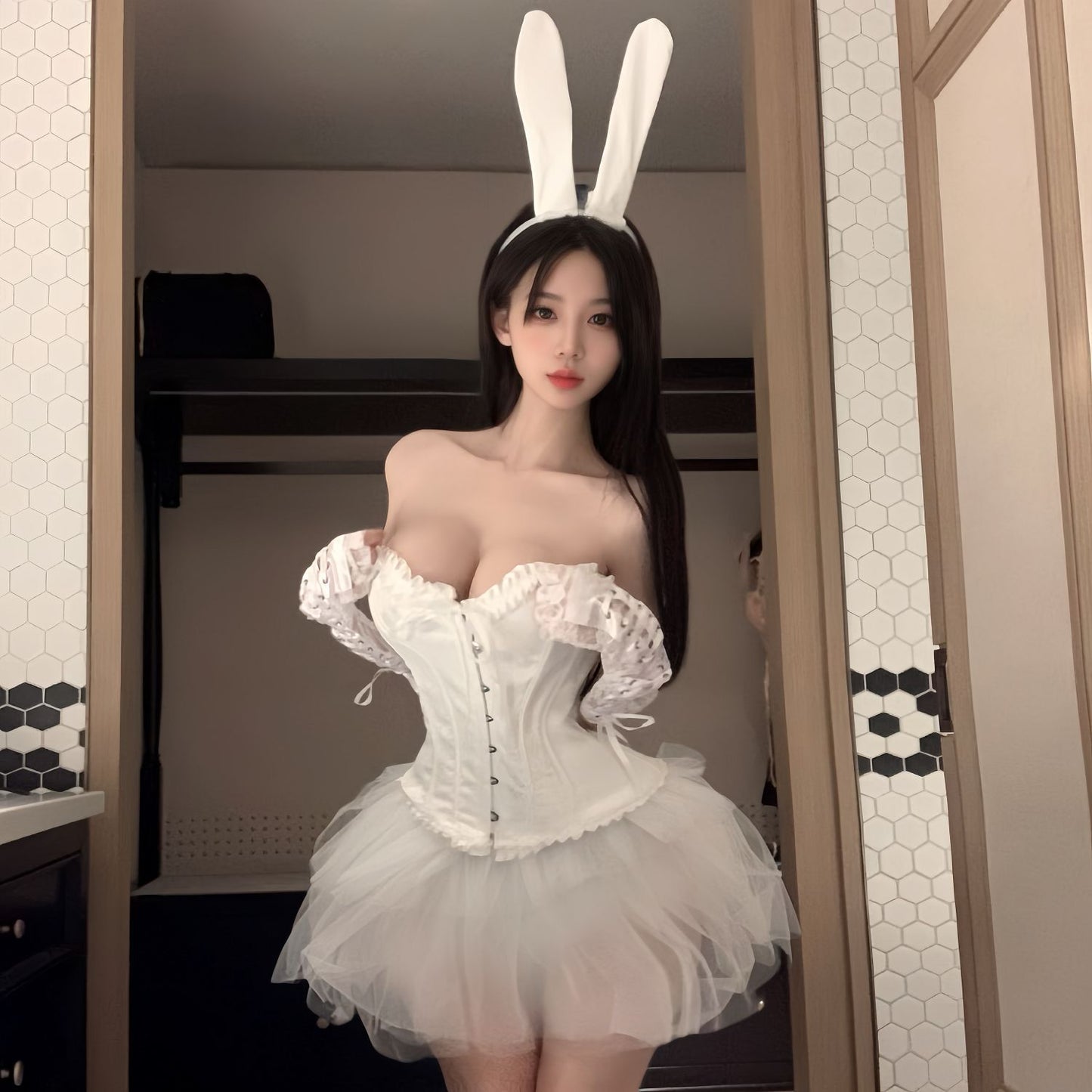 芭蕾天鹅*纯欲束腰蓬蓬裙制服 带手套 颈环6062