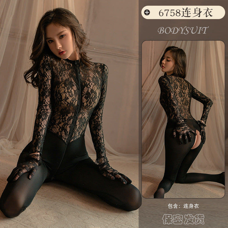 蕾丝透视连体衣套装8038