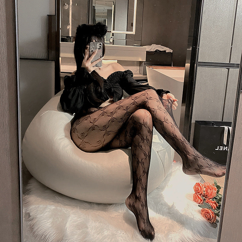 洛丽塔复古花藤性感蝴蝶结镂空蕾丝袜 A103
