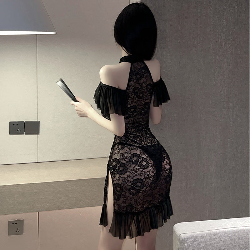 法式性感蕾丝睡裙复古旗袍 19270