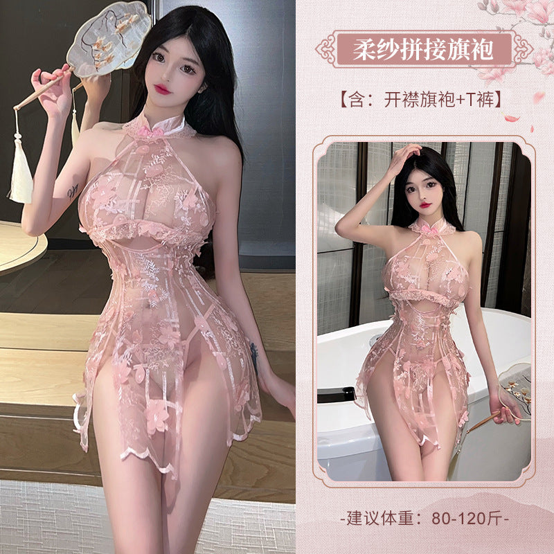 新中式旗袍高开叉性感诱惑欲纯睡衣2768