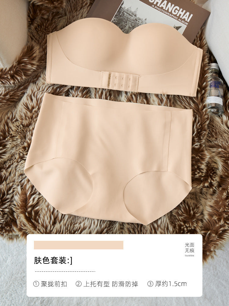 原版无肩带内衣女聚拢防滑小胸显大防走光裹抹胸隐形文胸无痕果冻