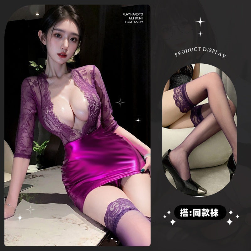 蕾丝薄纱透视绑带睡袍 2033
