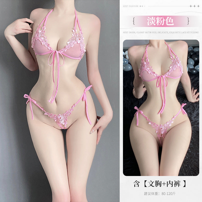 情趣蕾丝三点套装女性感小胸纯欲内衣火辣激情开档睡衣2056