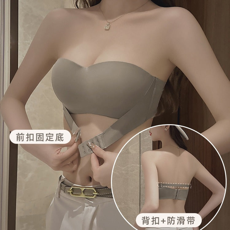 原版无肩带内衣女聚拢防滑小胸显大防走光裹抹胸隐形文胸无痕果冻
