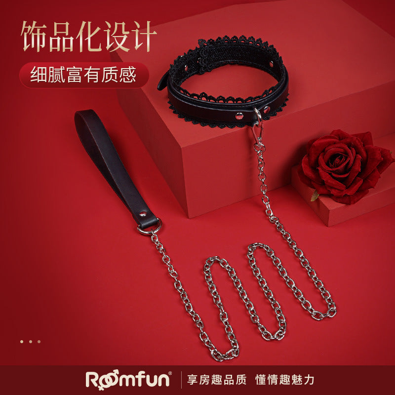 高级精品重工蕾丝刺绣sm皮革调教三件套