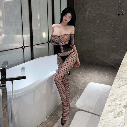 Wide Fishnet Cutout Black Erotic Bodystocking