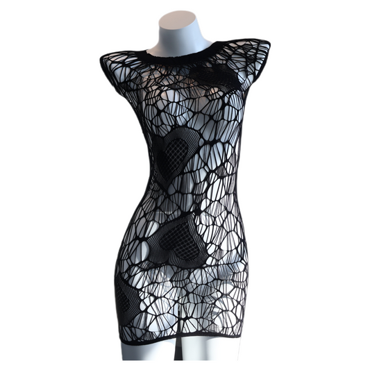 Heart-Embrace Mesh Mini Dress