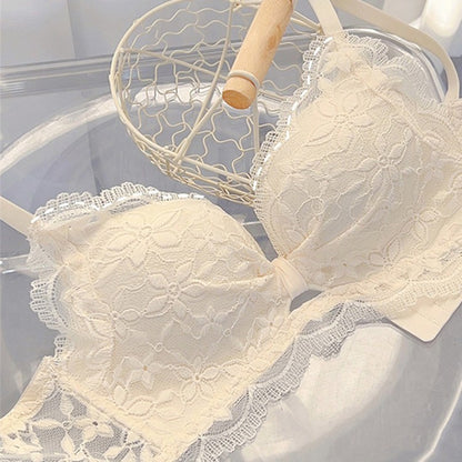 性感纯欲风法式蕾丝内衣女小胸聚拢无钢圈收副乳防下垂文胸罩套装