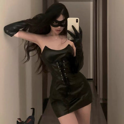 Succubus Patent Leather Demon Tube-Top Leather Skirt Costume F845 | 魅魔漆皮恶魔抹胸皮裙F845