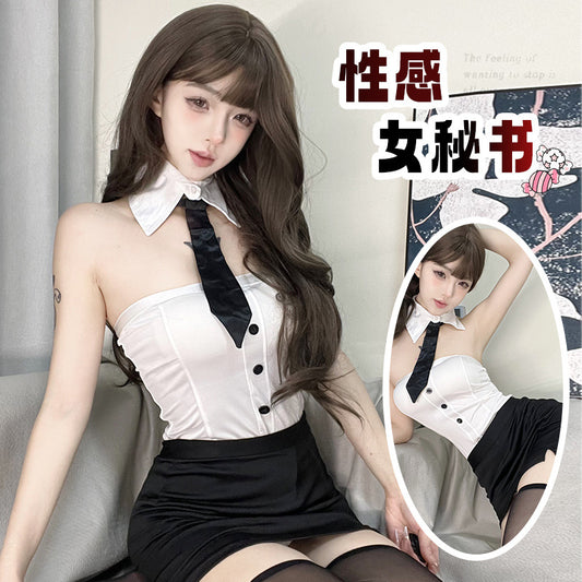 馋奶猫情趣秘书条纹衬衫套装2468