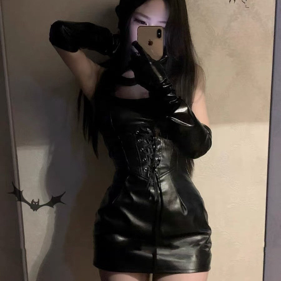 Succubus Patent Leather Demon Tube-Top Leather Skirt Costume F845 | 魅魔漆皮恶魔抹胸皮裙F845