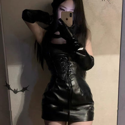 Succubus Patent Leather Demon Tube-Top Leather Skirt Costume F845 | 魅魔漆皮恶魔抹胸皮裙F845