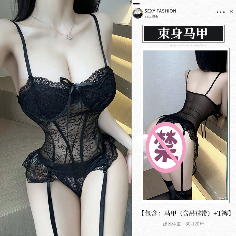 性感蕾丝吊带鱼骨收腰连体衣 2614