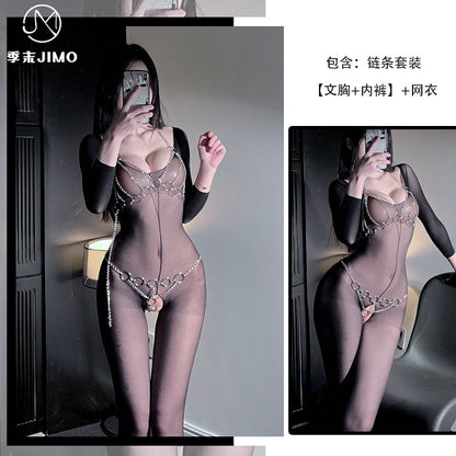 缕空链条三点式SM夜店装 带网衣 6083
