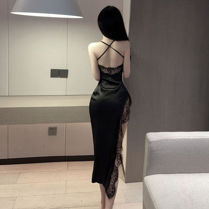 纯欲蕾丝开叉紧身吊带睡裙5293