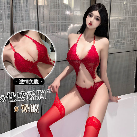女性感镂空蕾丝诱惑连体套装8307