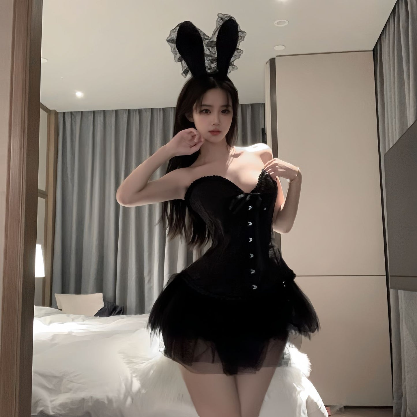 芭蕾天鹅*纯欲束腰蓬蓬裙制服 带手套 颈环6062