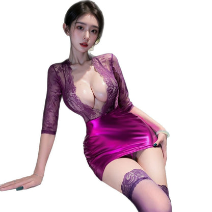 蕾丝薄纱透视绑带睡袍 2033