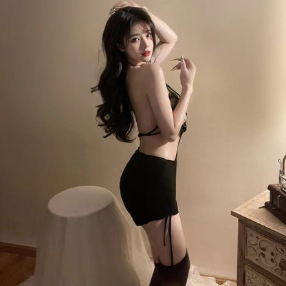 蝴蝶夫人性感露背紧身吊带睡裙5963