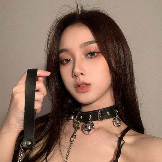 女项圈铃铛颈带链子颈圈男锁骨链颈环项链脖颈链脖圈皮质一件