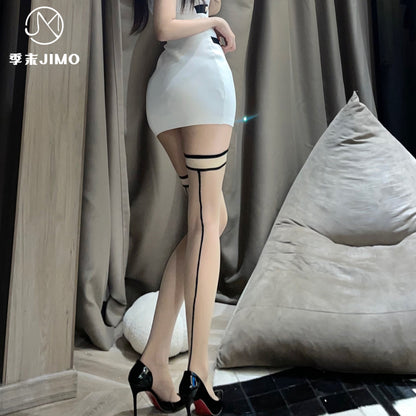 性感肤色红边腿环虾线显瘦薄款丝袜7014