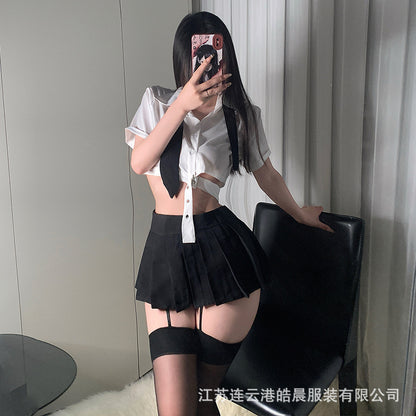 性感JK酷飒辣妹学院风链条制服套装8549