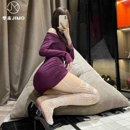 渔网一体吊带袜网红日系暗黑缕空吊带袜超薄长筒过膝吊带袜女