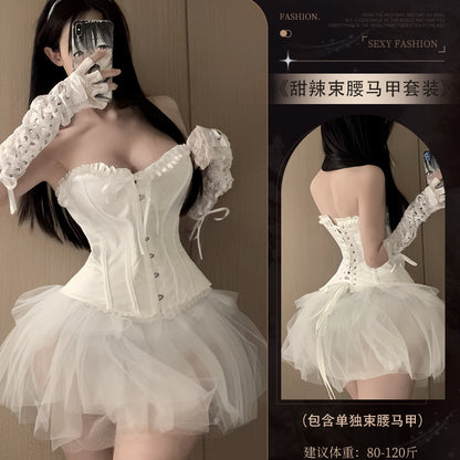 芭蕾天鹅*纯欲束腰蓬蓬裙制服 带手套 颈环6062