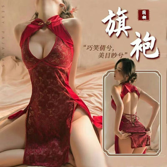 蕾丝镂空开衩旗袍8217