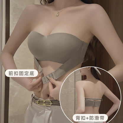 原版无肩带内衣女聚拢防滑小胸显大防走光裹抹胸隐形文胸无痕果冻