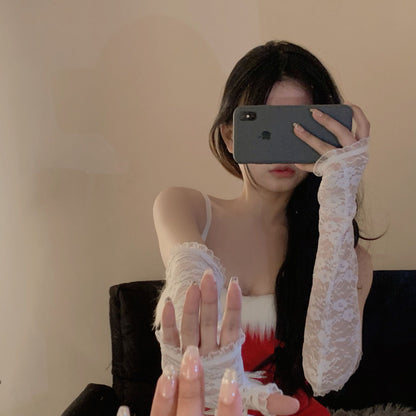 女团纯欲柔软复古网纱花嫁Lolita白色蕾丝手套性感拍照道具高级黑