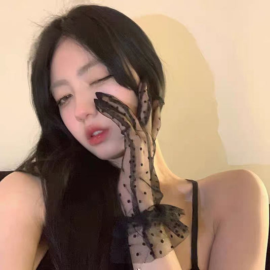 波点蕾丝手套
