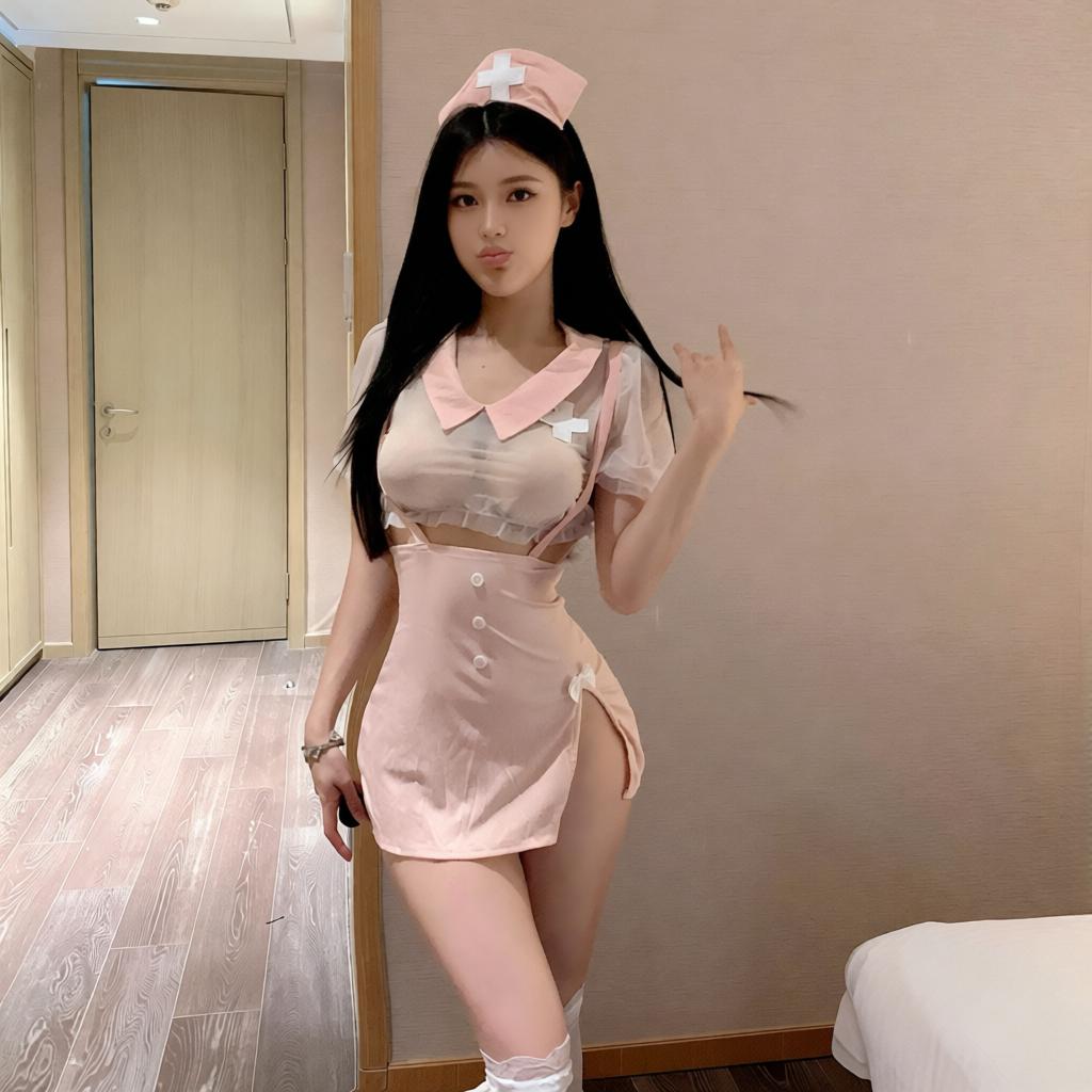 Cute Nurse Uniform Small-Bust Costume Set t311 | 纯欲可爱护士制服小胸套装 t311